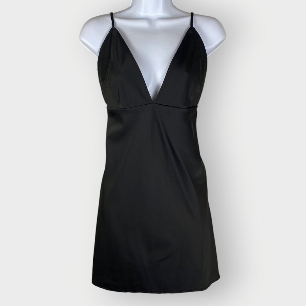 House of Harlow Cocktail Slip Dress | 6 | Black Satin | Date Night Club LBD